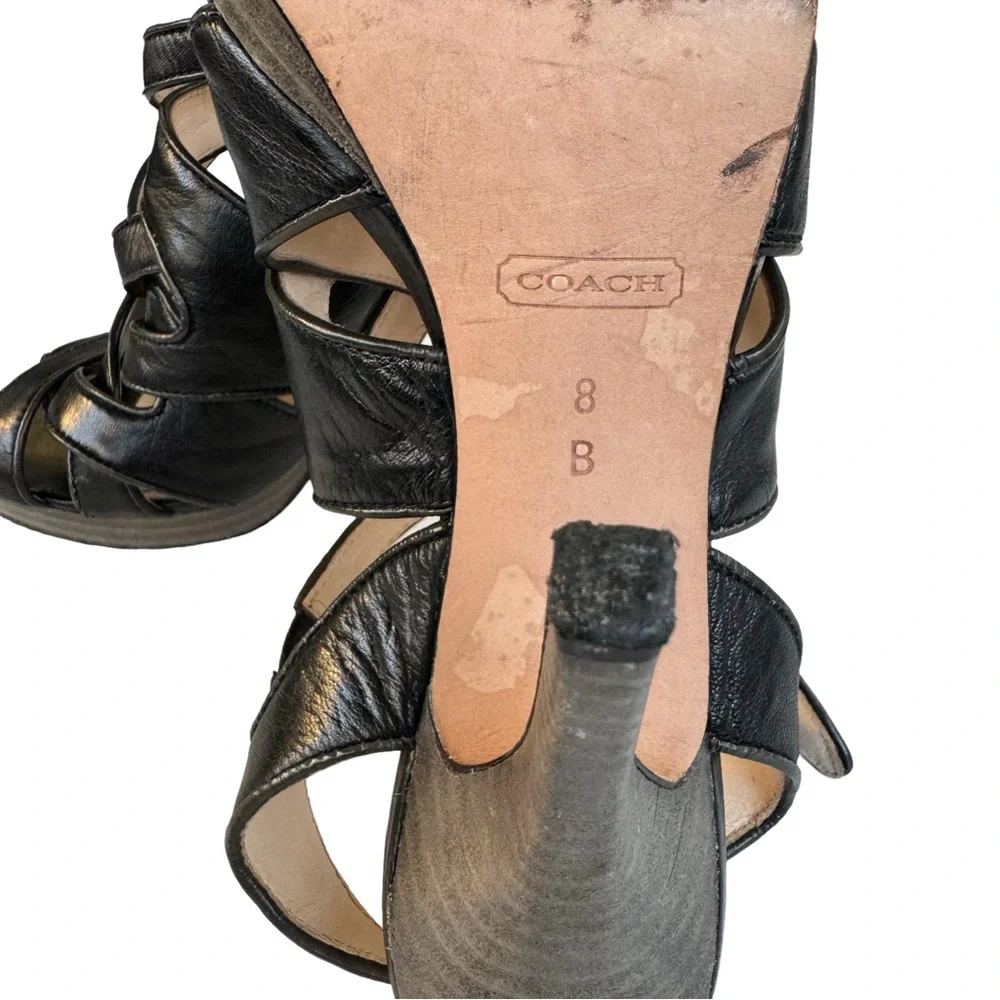 Coach Alba Sandals Black Leather Strappy Platform - Picture 12 of 13